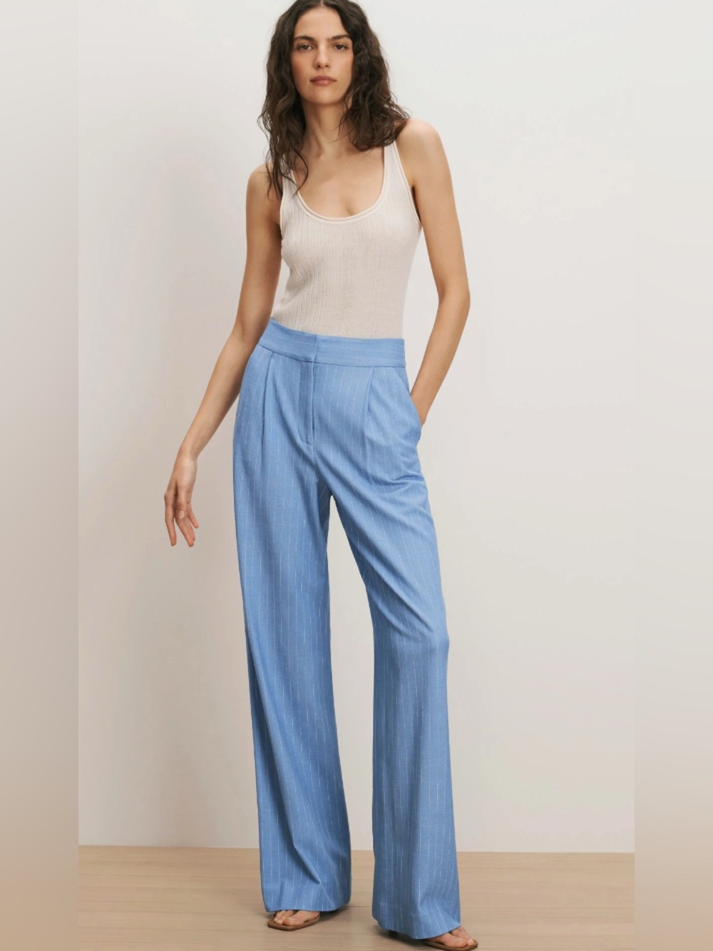 Veronica Beard Heyser Wide-Leg Dress Pant Trouser blue jay dove white NWT